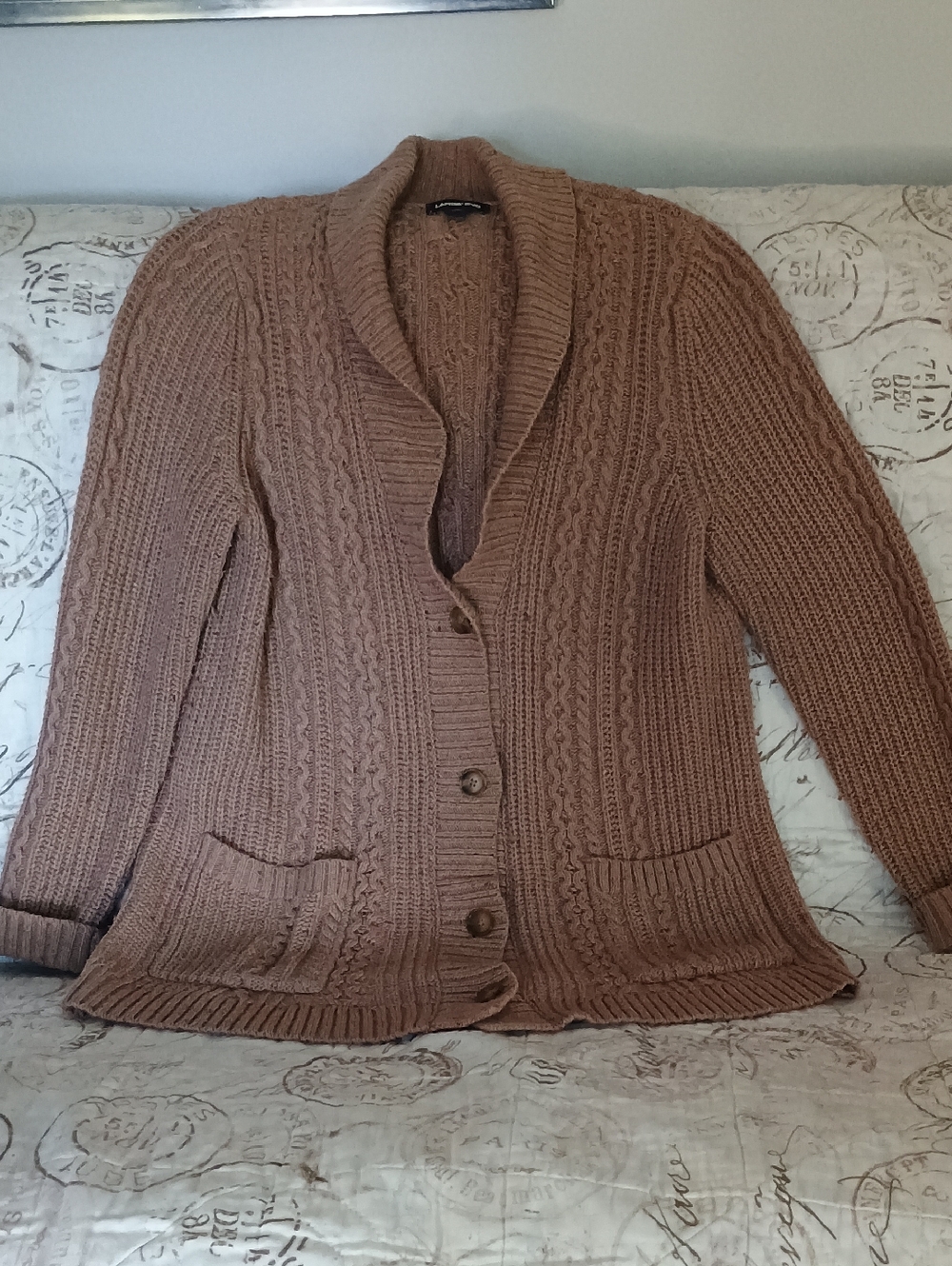 Lands' End Cable-Knit Shawl Collar Cardigan - Tan